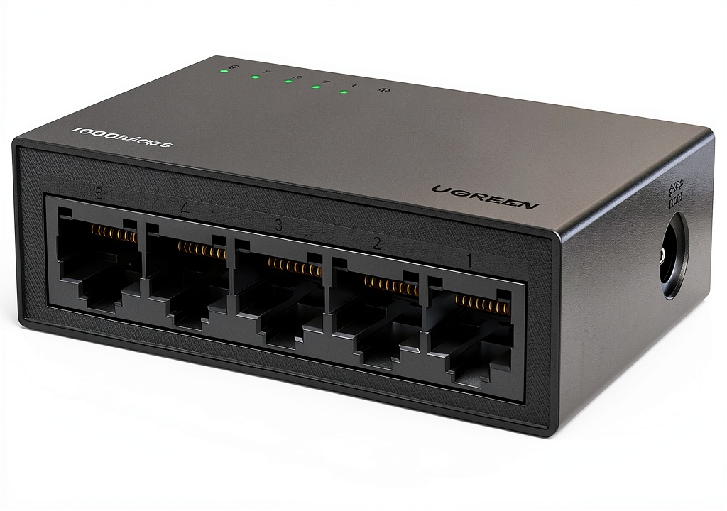 Installing UGreen 5 port gigabit switch on a wooden desk
